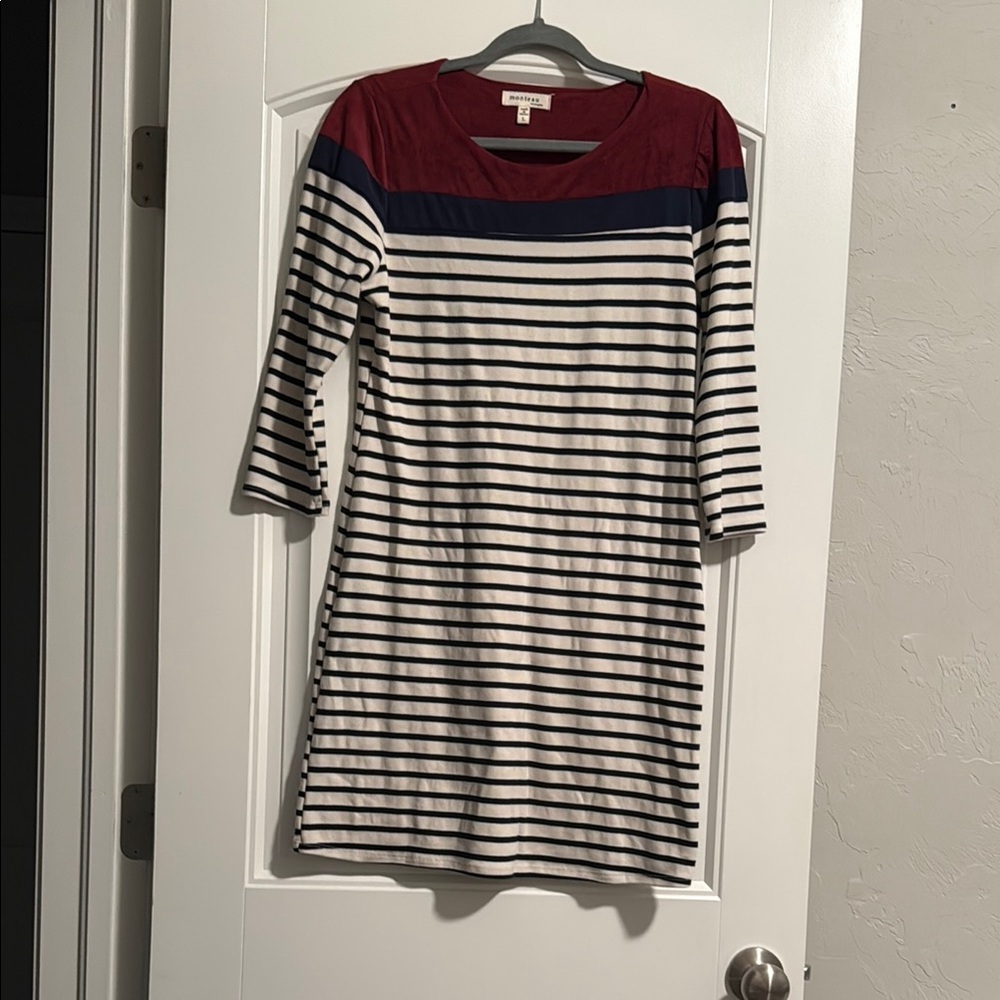 Monteau Women's Striped Dress with Red and Navy Accents